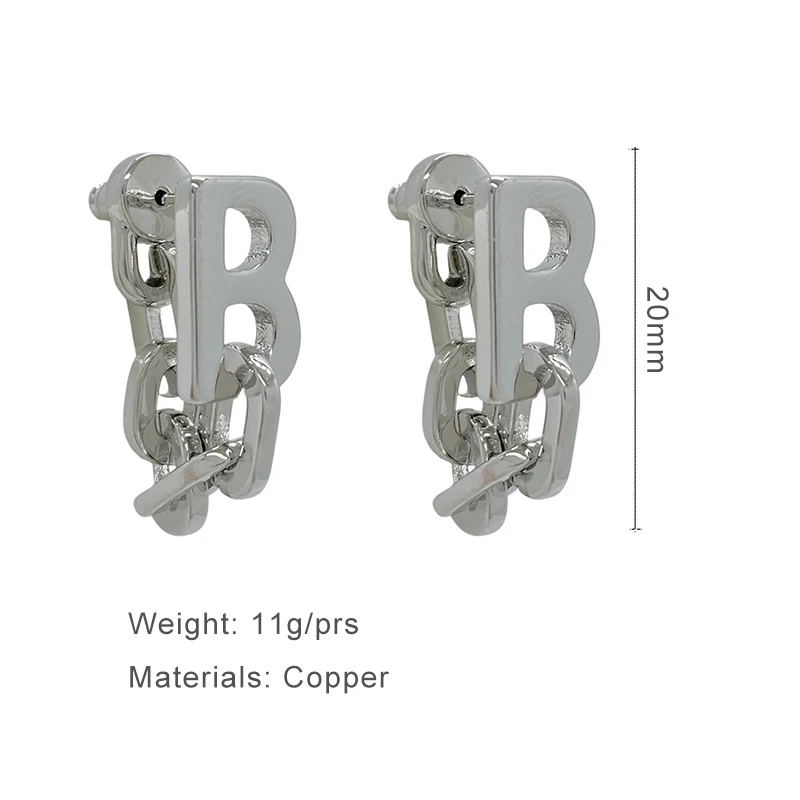 Metal B Letter Link Chain Post Earrings For Women Punk New Styles Fashion Jewelry Trendy Accessories Geometric Hot Sales C1460