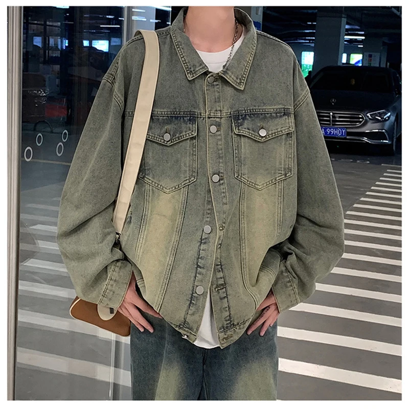 

Autumn Men American Fashion Motorcycle Vintage Jeans Jackets Hommes Slim Fit Cotton Hip Hop Casual High Street Coats Streetwear