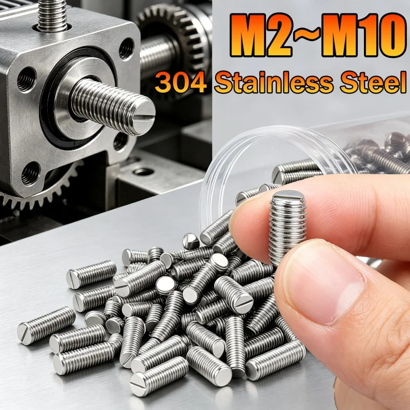10~100pcs M2 M2.5 M3 M4 M5 M6 M8 M10 GB73 DIN551 304 Stainless Steel Slotted Head Flat End Headless Grub Bolt Set Screw L=2~50mm