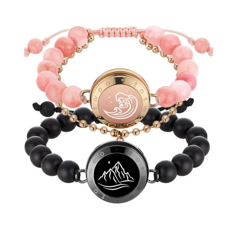 

TOTWOO Long Distance Touch Bracelets| Mountain&Sea Touch Bracelets with Beaded Black Agate and Pink Persian Jade |Long Distance