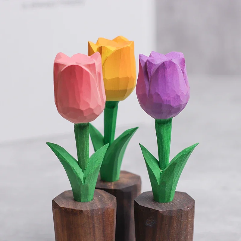 

MOYU Give Them A Tulip! Hand-carved Wood Immortal Flower Tabletop Decoration Decoration Birthday Gift Girl To Her Boyfriend