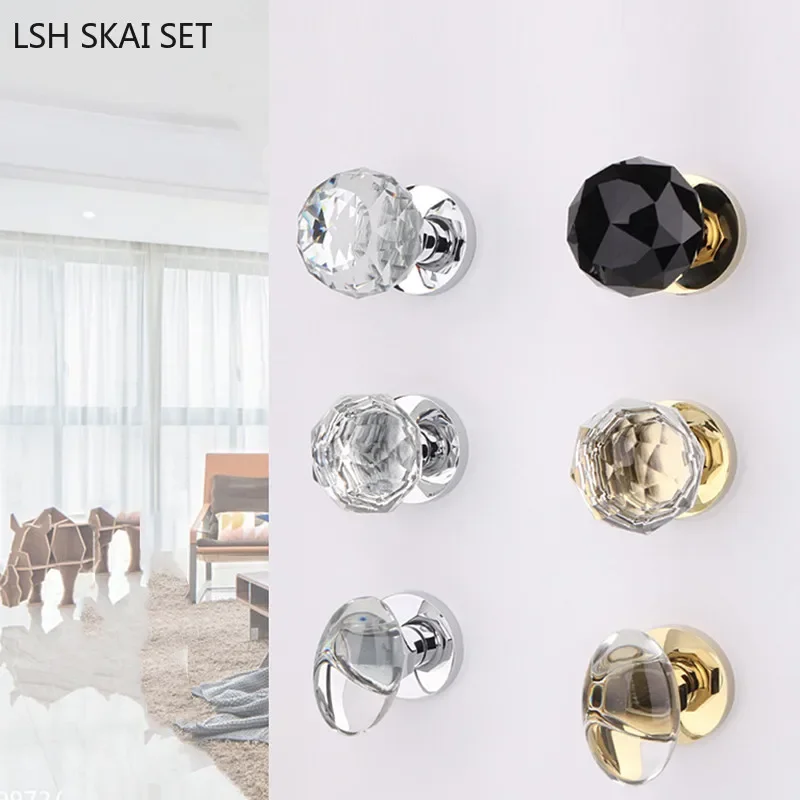 Light Luxury Invisible Lock Single-sided Handle Portable Door Lock Gold Indoor Background Wall Globe Lock Crystal Door Handle