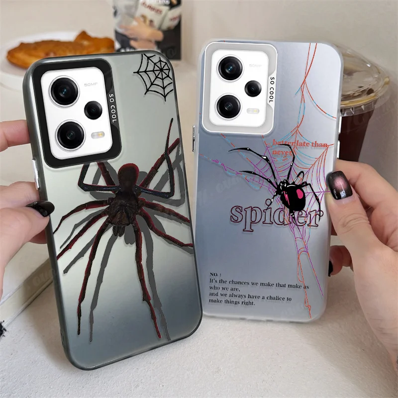 Plating Phone Case For Xiaomi Redmi Note 13 12 11 Pro Plus 10 9 Pro Max 12S 11S 10S 9S 12C 13C Black Poisonous Spider Back Cover