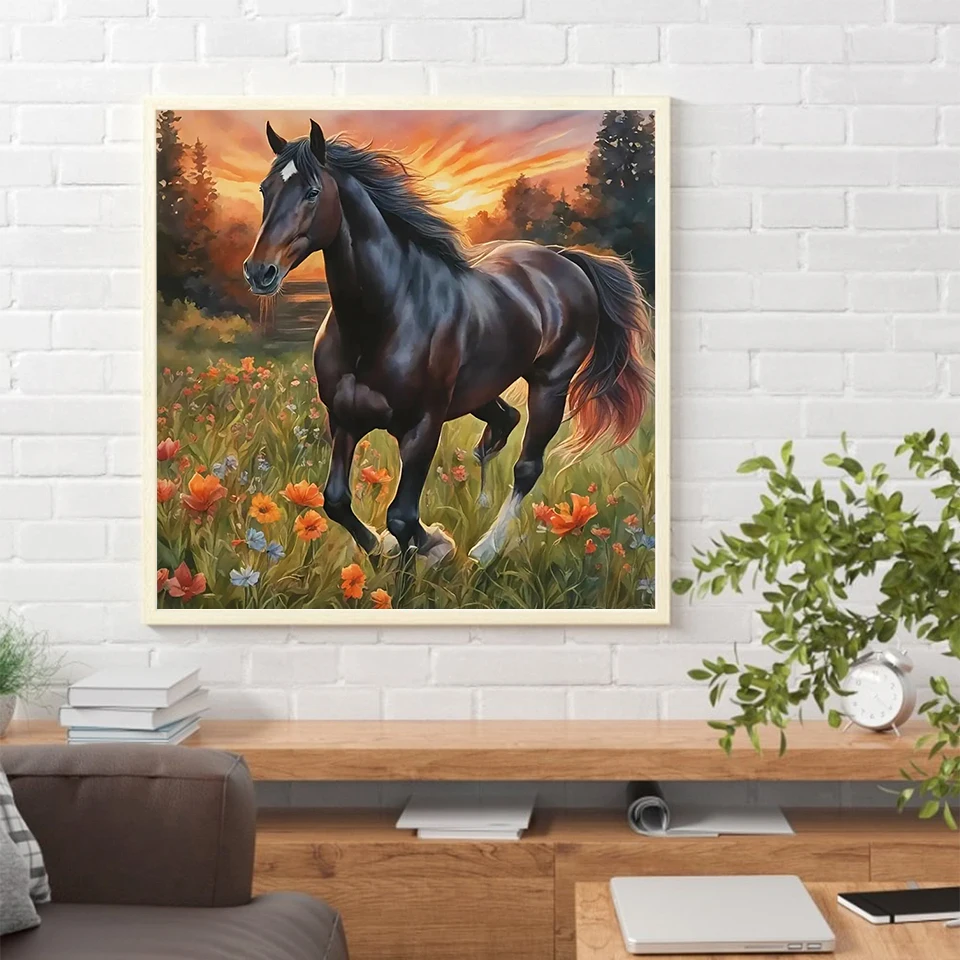 MomoArt 5D Diamond Mosaic Horse Animal New Arrival Painting Sunset Picture Rhinestones DIY Embroidery Handicraft