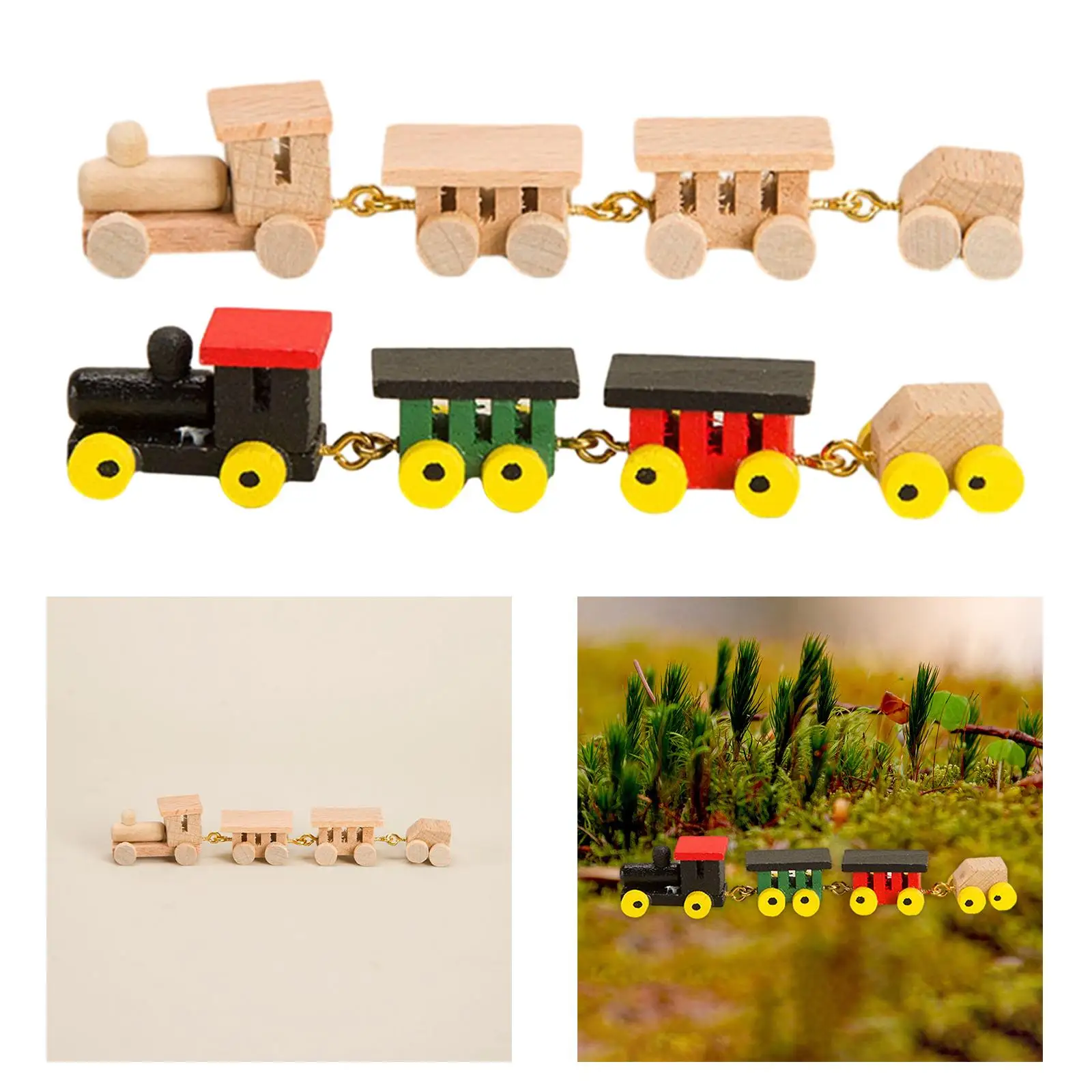 Juego de trenes de madera en miniatura para diseño de ferrocarril DIY, escala 1:12