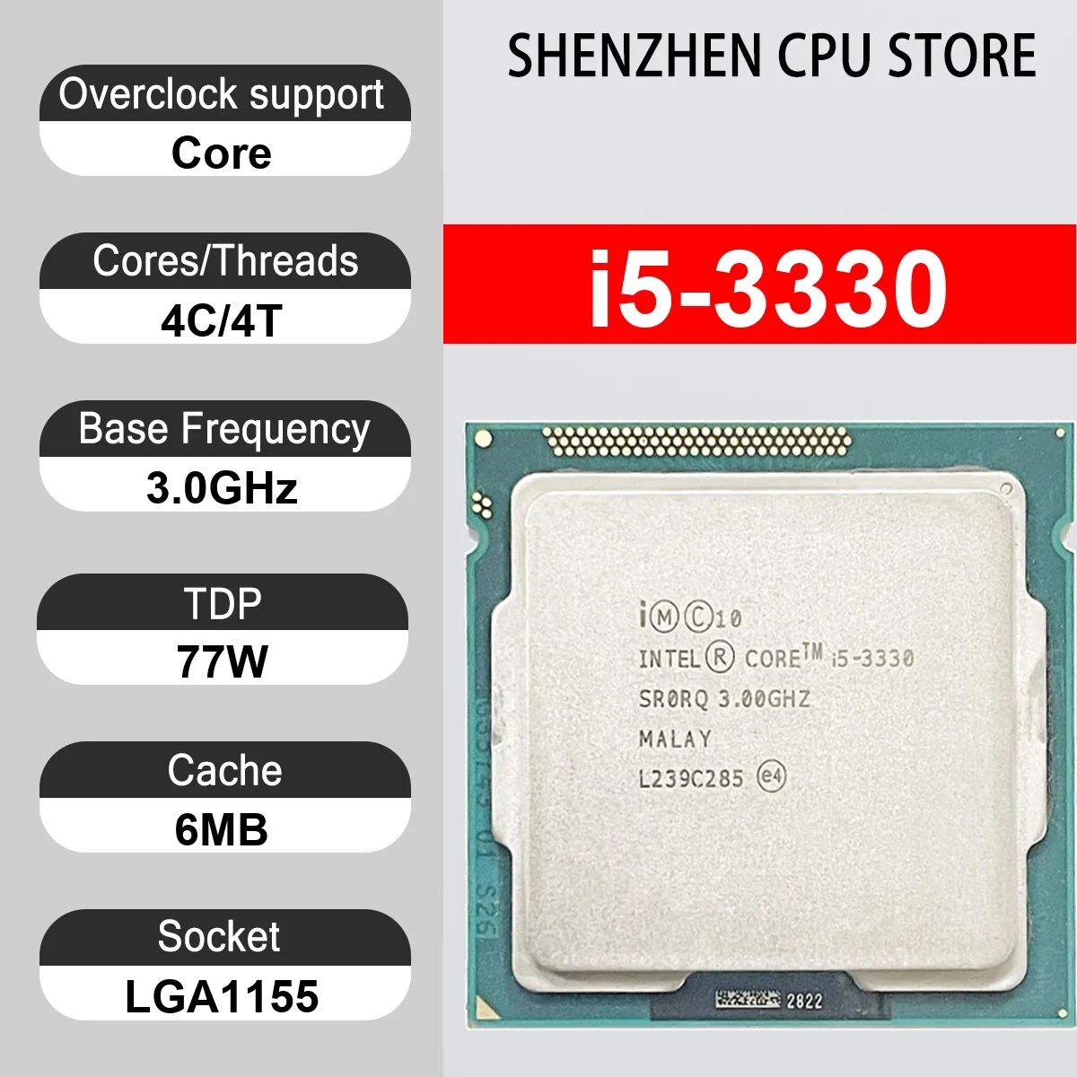 Intel Core i5-3330 4 Core 4 Thread 3.0GHz 77W 6MB Cache 22nm LGA1155 SR0RQ DDR3 1600 MHz Ivy Bridge