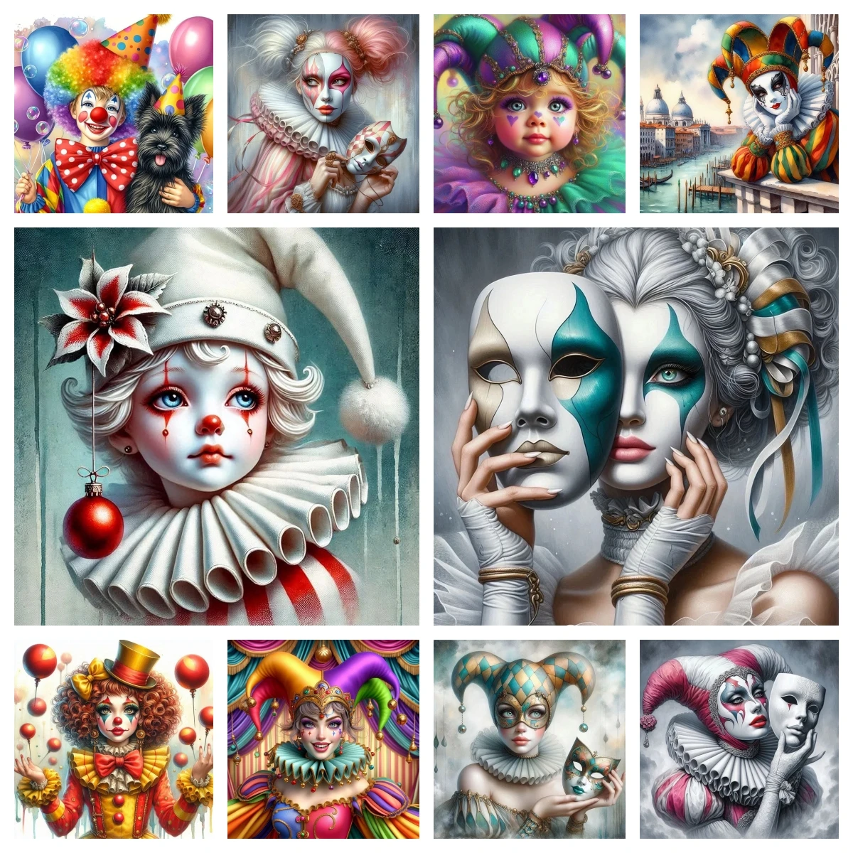Kit de pintura de diamantes, póster de bufón riendo, arte de payaso de Carnaval, arte mosaico de diamantes, decoración de pared de circo, regalo de teatro clásico