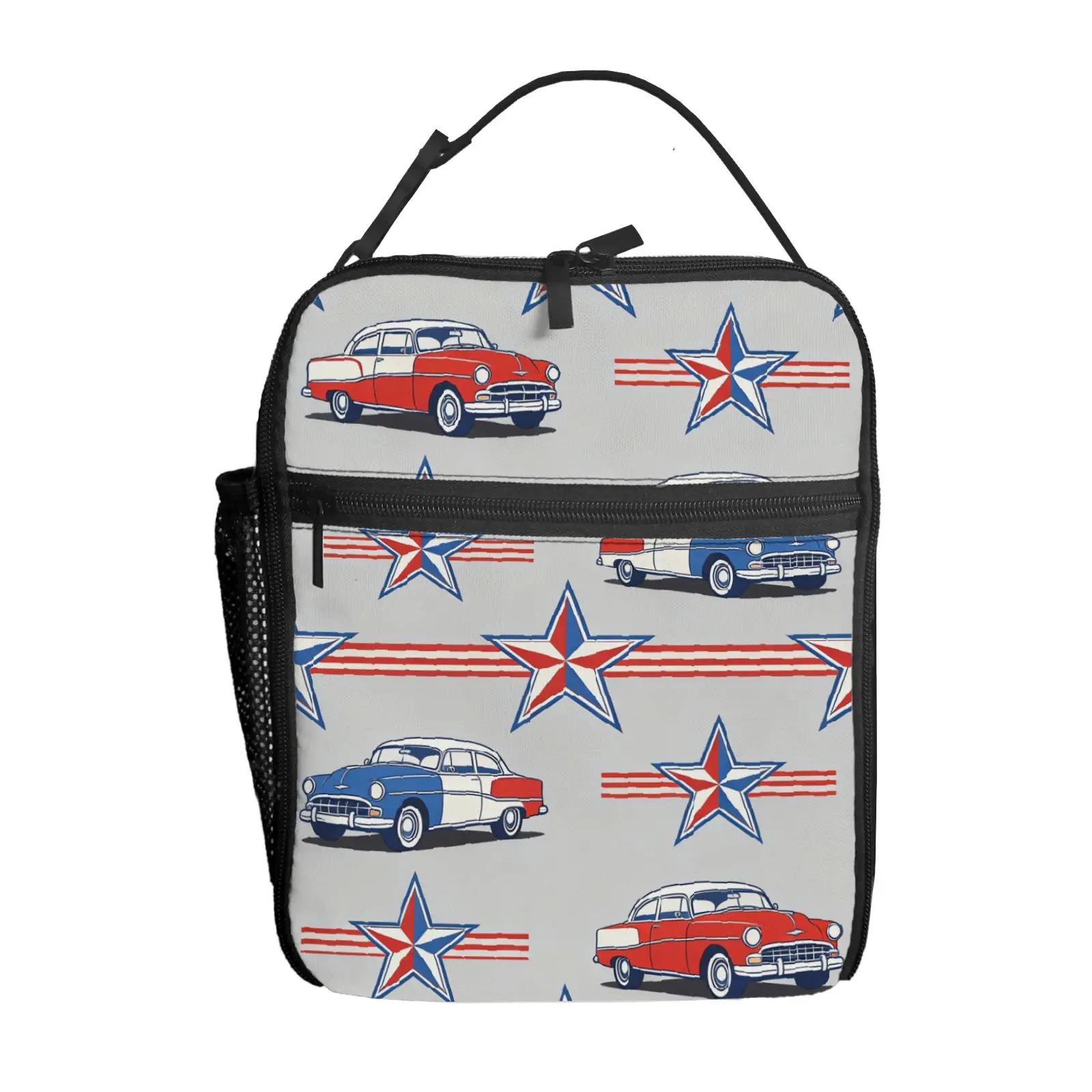 

1 шт. сумка для обеда с принтом винтажного автомобиля, высококачественная, милая, повседневная, для вечеринок, пикников, школы, подарок для ежедневного использования
