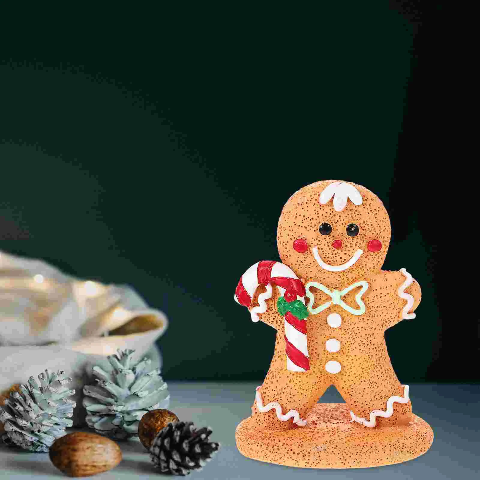 Christmas Gingerbread Man Decoration Party Centerpiece Xmas Decorative Cartoon Statue Desktop Resin Child