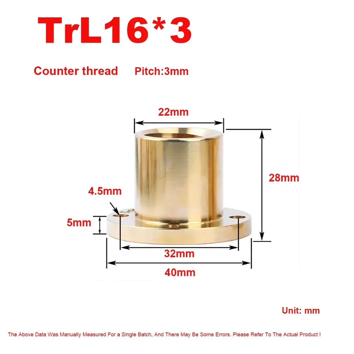 Brass Trapezoidal Lead Screw Flange Nut – Left Thread, T22 X 5mm Pitch, T10-T40 Series, For CNC & Linear Motion Systems