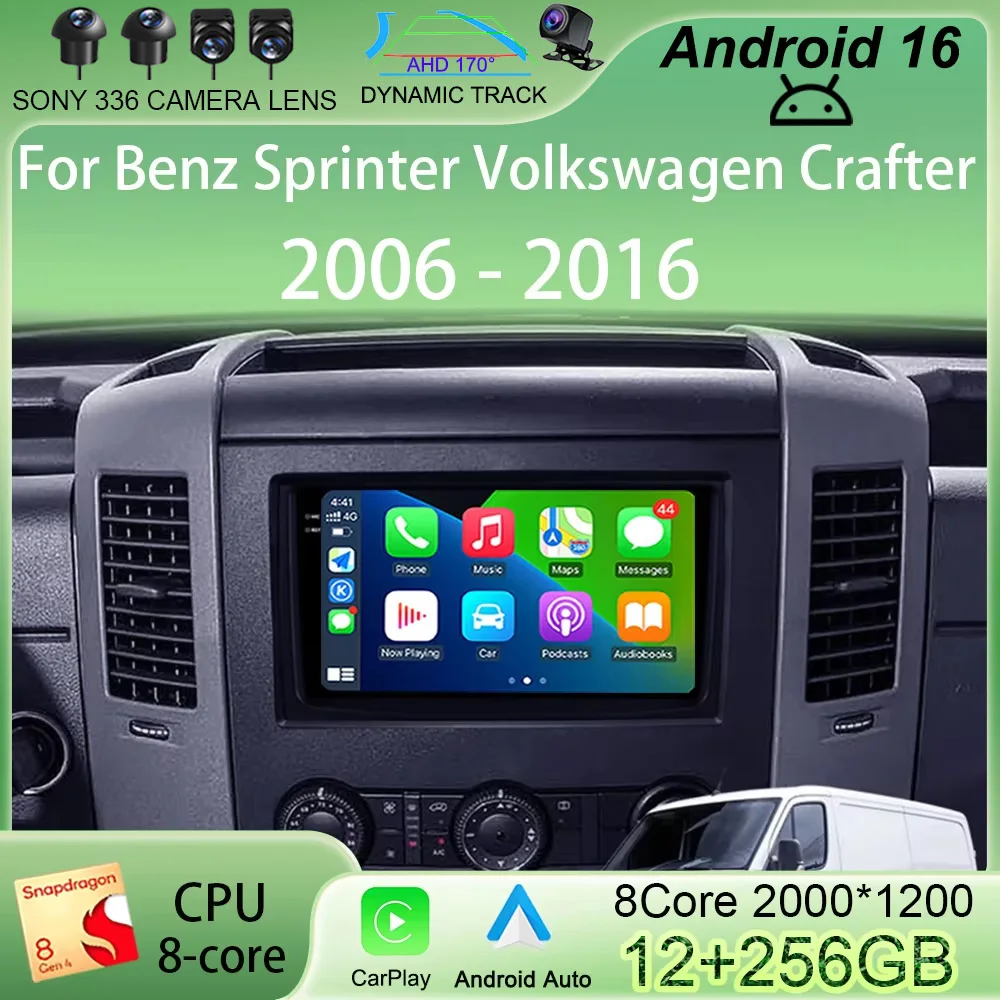 

Автомагнитола 2DIN на Android 16 для Mercedes-Benz Sprinter и Volkswagen Crafter 2006-2016, мультимедийный видеоплеер с GPS и CarPlay