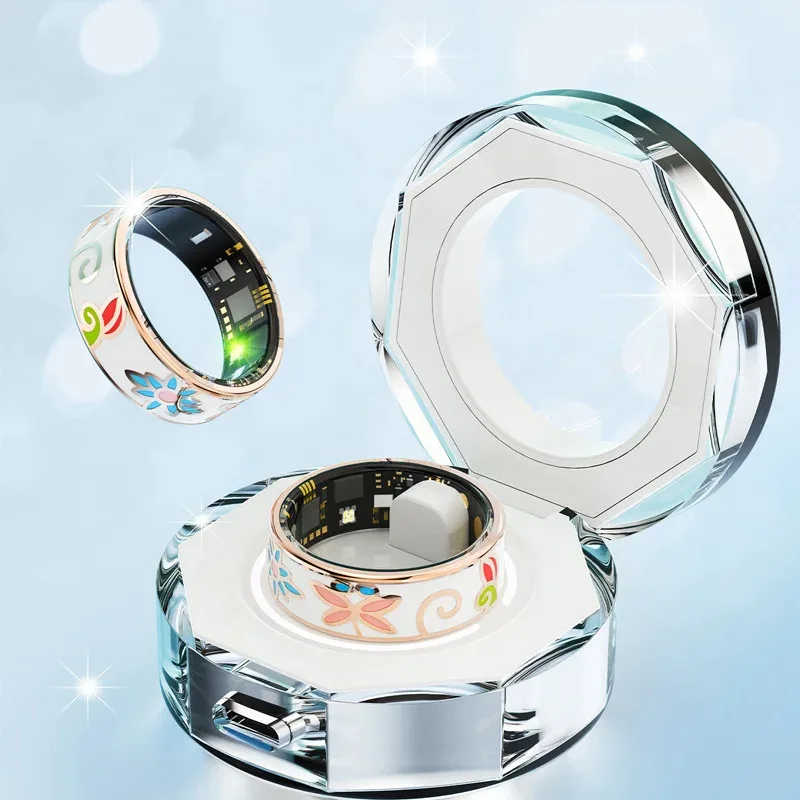 أزياء السيدات اللون المينا حلقة ذكية الإناث الفولاذ المقاوم للصدأ ذكي البنصر IP68 مقاوم للماء اللياقة البدنية الرياضة المقتفي