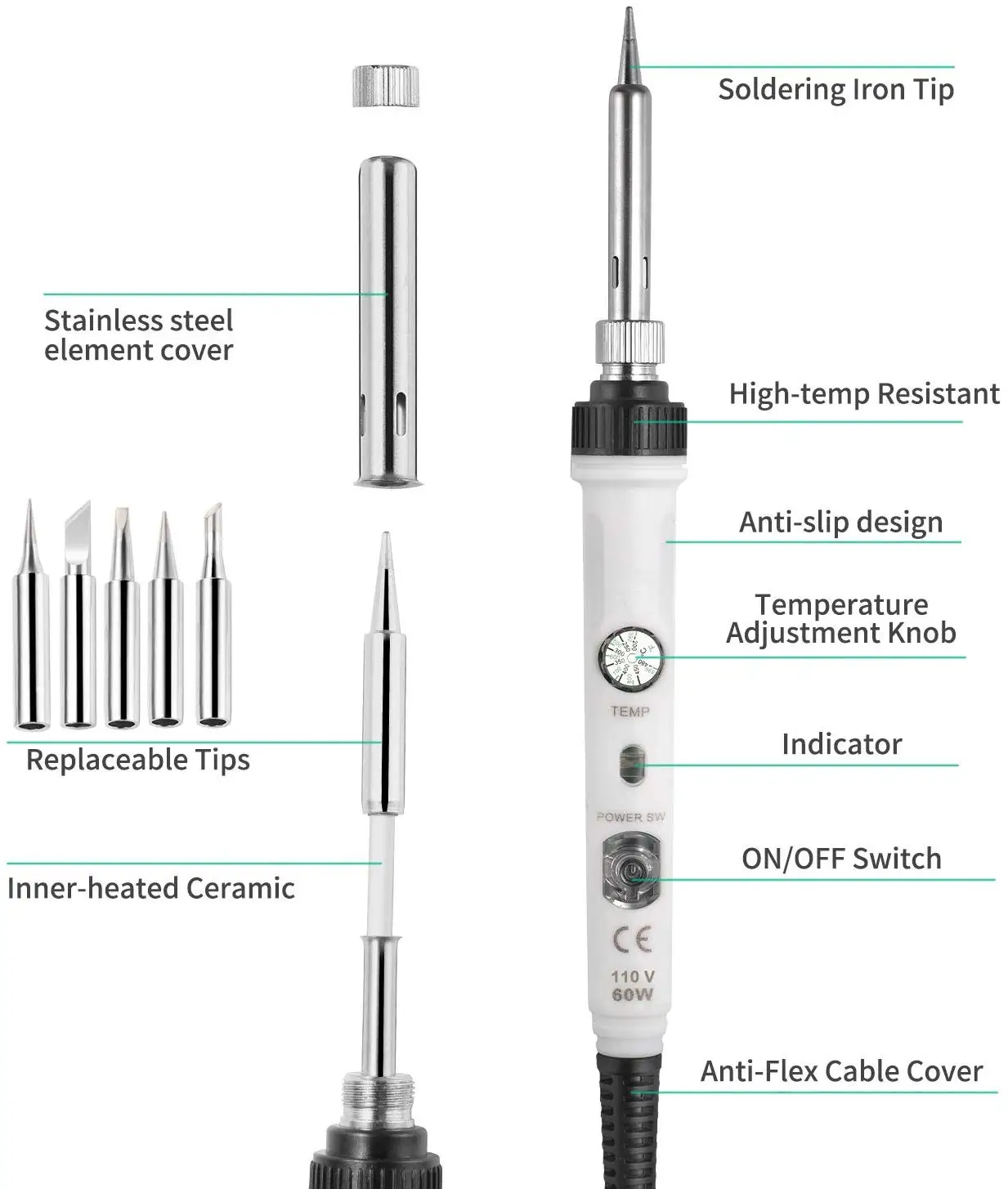 US Plug temperatura regolabile saldatore elettrico 110V 60W saldatura saldatura stazione di rilavorazione punte per matite termiche Set di strumenti di riparazione