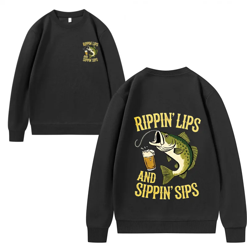 سويت شيرت رجالي أسود Rippin 'Lips and Sippin' Sips تصميم صيد للأنشطة الخارجية #4