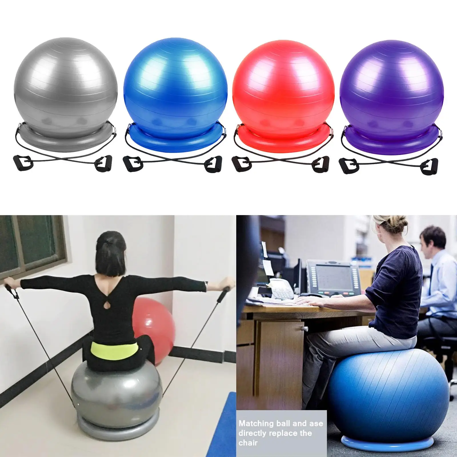 

Exercise Ball -Stability Ball with Base, Resistance Bands And Pump, for Home,