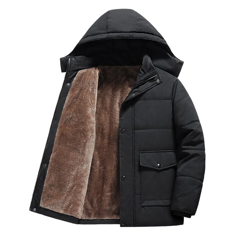 

Мужская зимняя хлопковая куртка на флисовой подкладке, утепленное пальто больших размеров со съемным капюшоном, теплая верхняя одежда на осень и зиму
