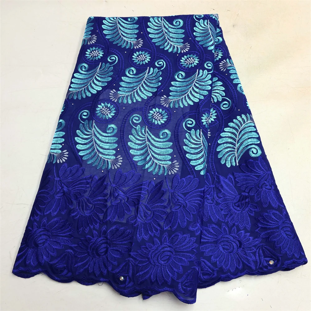 Fashion Nigerian Cotton Stones Lace Fabric 2024 High Quality African Voile Embroidery Lace Fabric For Women Party Cloth Dresses