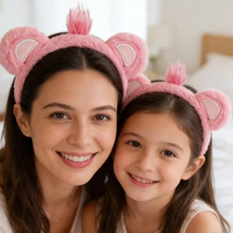 

P9FE набор повязок на голову с пушистыми медвежьими ушками, мягкие аксессуары для волос животных для женщин и девочек, детский