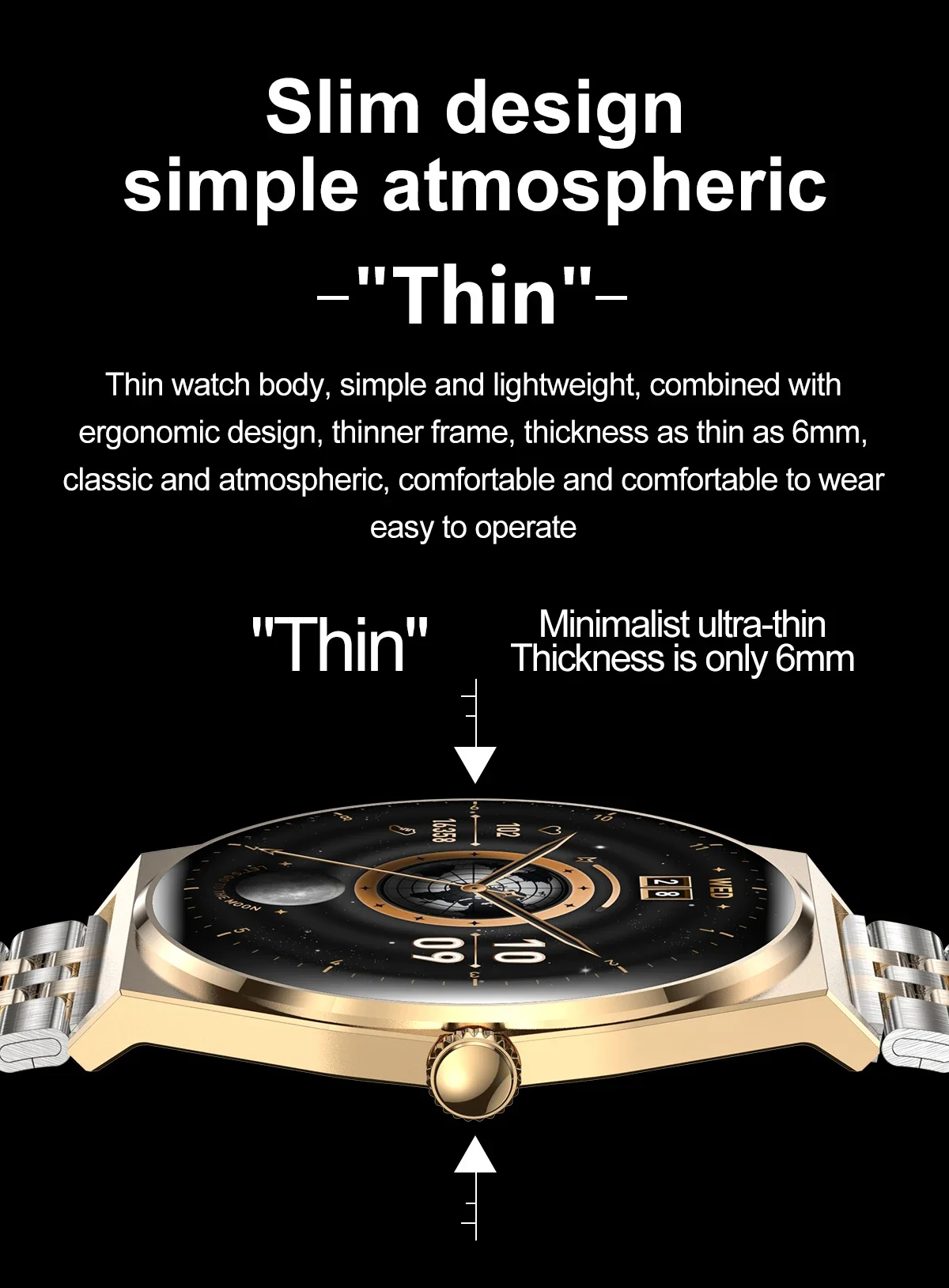 Gaines MT56 Smart Watch Slim Design Amoled Screen Bluetooth Calling Voice Assistant Health Monitoring Men Women Sports Smartwatc