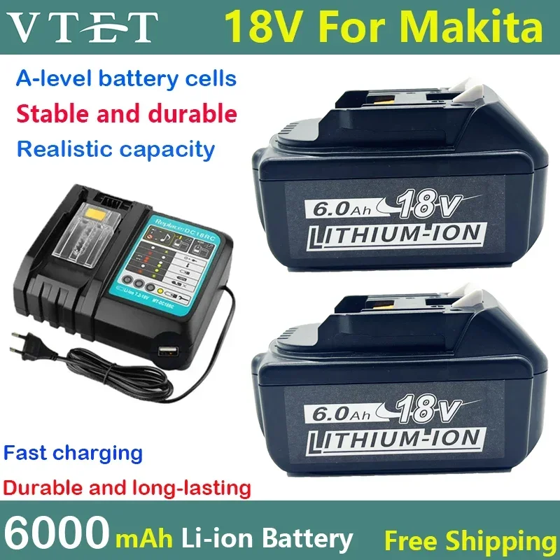 2024  for Makita 18V 6000mAh Original Rechargeable Power Tools Battery with LED Li-ion Replacement LXT BL1860B BL1860 BL1850 DIY