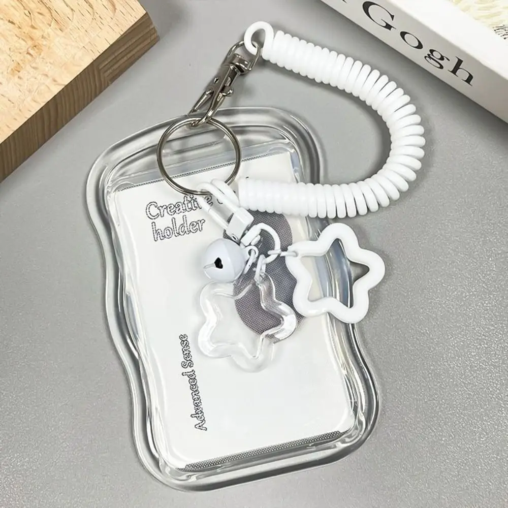 Soft Silicone Kpop Photocard Holder Spring Rope With Star Keychain Transparent Card Holder Sliding Cover Photo Display Holder