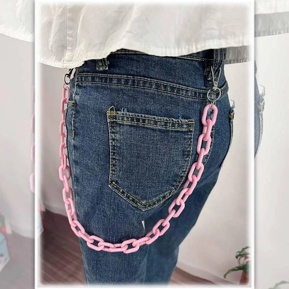 Popular fluorescente mujeres hombres ropa de plástico decoración cinturones de plástico pantalones cadenas estilo Punk cadenas de cintura doble capa