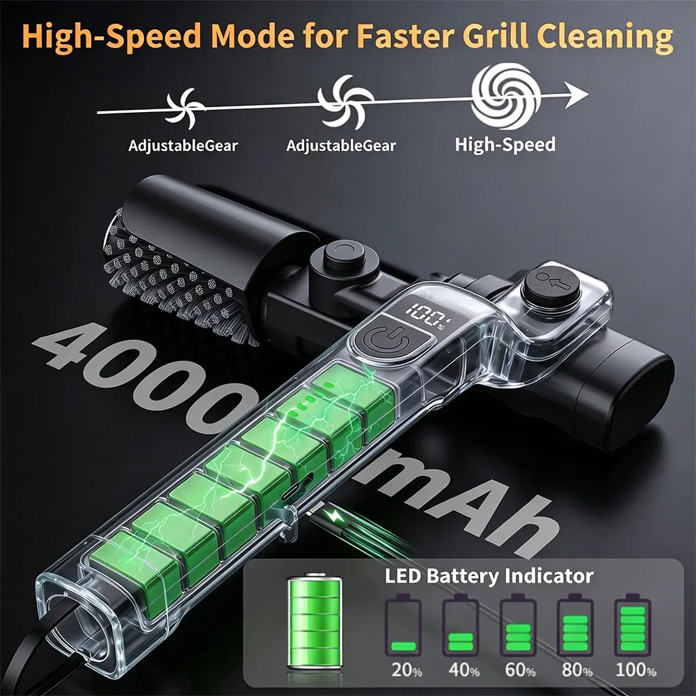BBQ Grill Brush 3-Speed Settings Electric Grill Brush,180° Adjustable Head,90 Mins Grill Cleaner for Outdoor Griddles Smokers image 3
