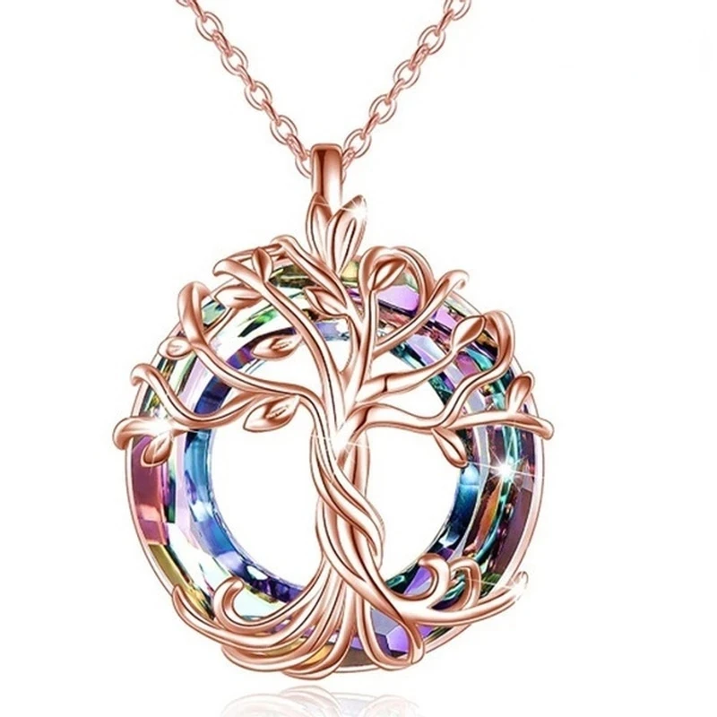 Exquisite Baum des Lebens Halsketten Keltische Stammbaum Halskette mit Kreis Kristall Schmuck Geschenke für Frauen Mädchen Mutter Geburtstag