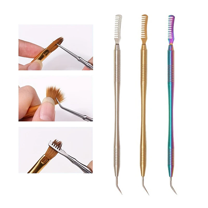 1Pcs Nail Pen Cleaning Comb Stainless Steel Eyelash Picking Stick With Comb Curling Eyelash Assistant Assisted Grafting Combing