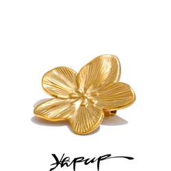 Yhpup Hot Style Stainless Steel Metal Flower Brooch Pin 18K PVD Plated Clothing Accessories Waterproof Fashion Jewelry Gift