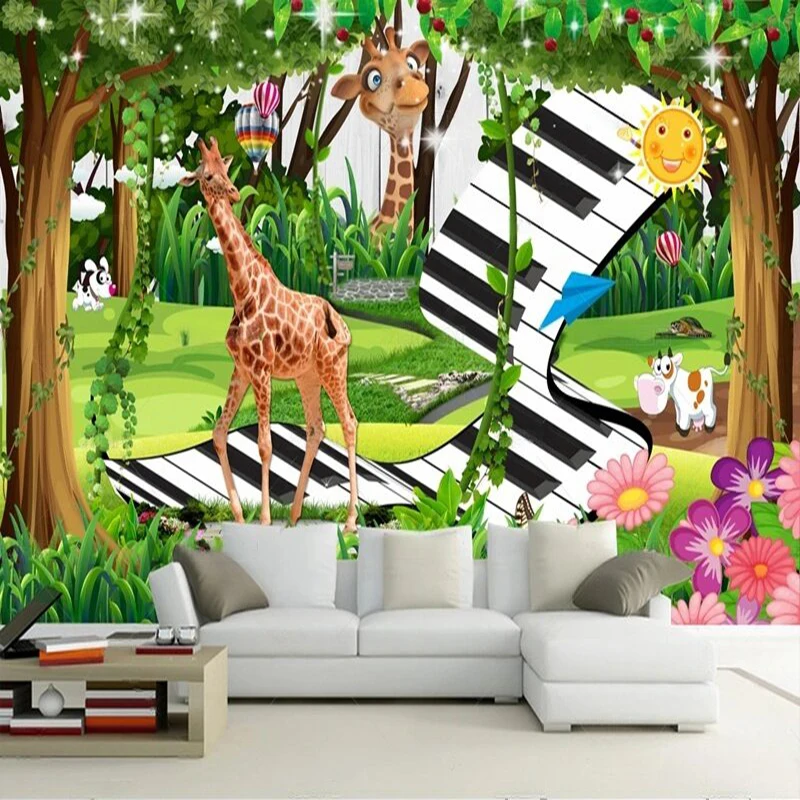 Modern simple and personalized 3D cartoon children's room beautiful forest TV luxurious home decoration bedroom background wall