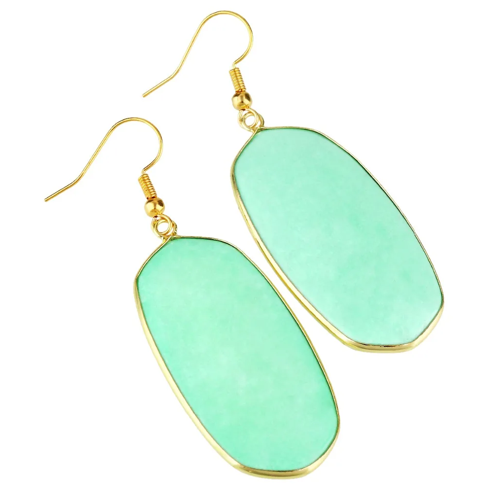 

TUMBEELLUWA Green Howlite Stone Oval Dangle Drop Charm Gold Color Hooking Earrings Jewelry For Women