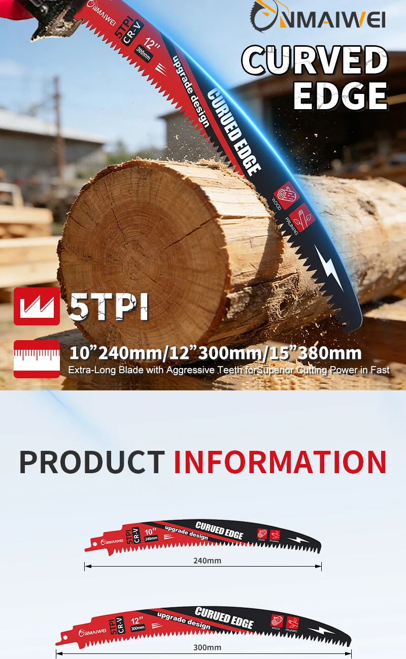 Japanische Sägeblätter mit gebogenen Kanten, CR-V Holz-Astschneideblätter 10/12/15 Zoll zum Schneiden dicker Äste und zum Baumschnitt – Detail 2