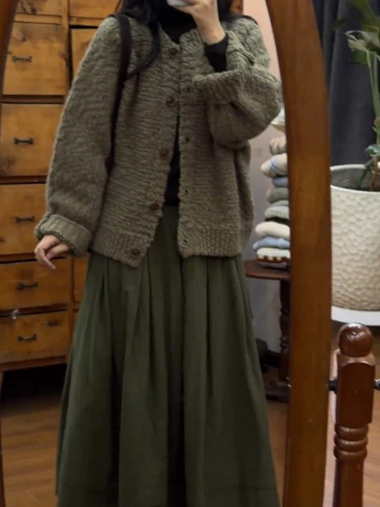 

Loose Feel Winter Set Women's Lazy Sle round Ne Sweater Coat Warm Layering Base irt f Skirt Tee Piece Set High Waist