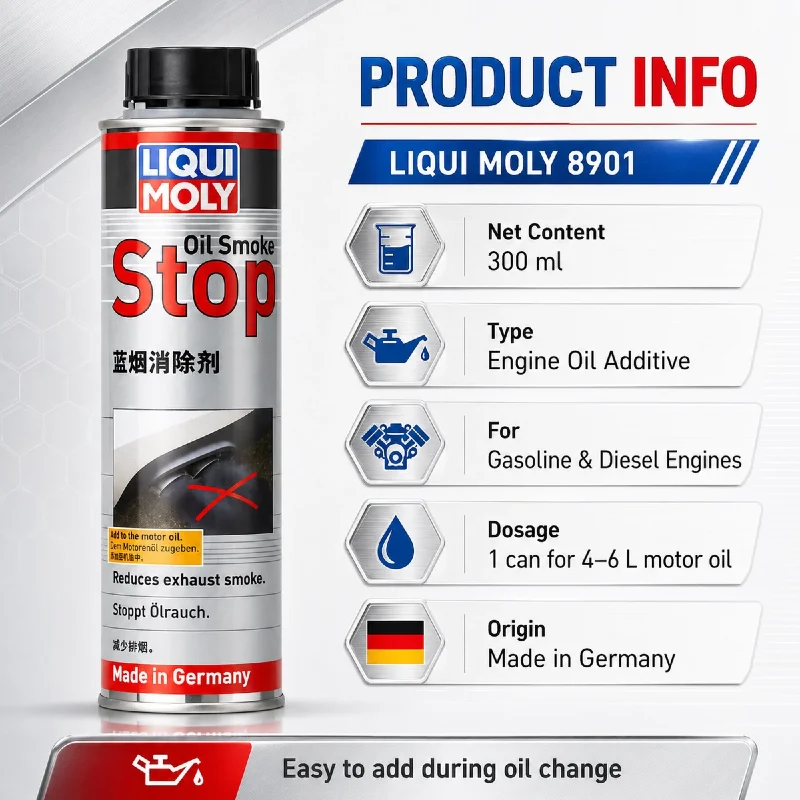 LIQUI MOLY 8901 Oil Smoke Stop 300ml Engine Oil Additive Blue Smoke Reducer Petrol Diesel Motor Care