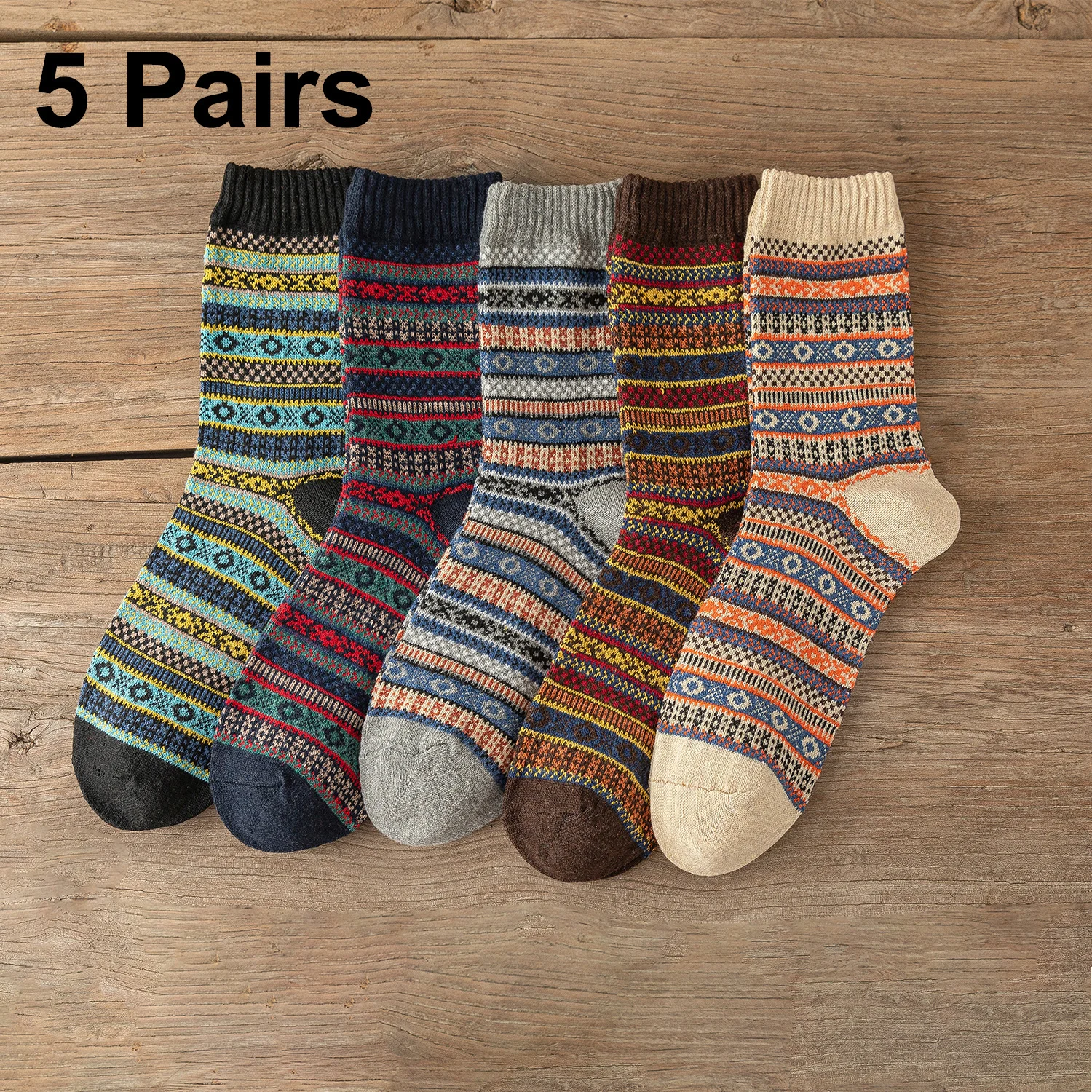 

5Pairs/lot New Witner Men Socks Women Lover Socks Thick Warm Wool Socks Vintage Sock Colorful Gift Free size EUR 37-43