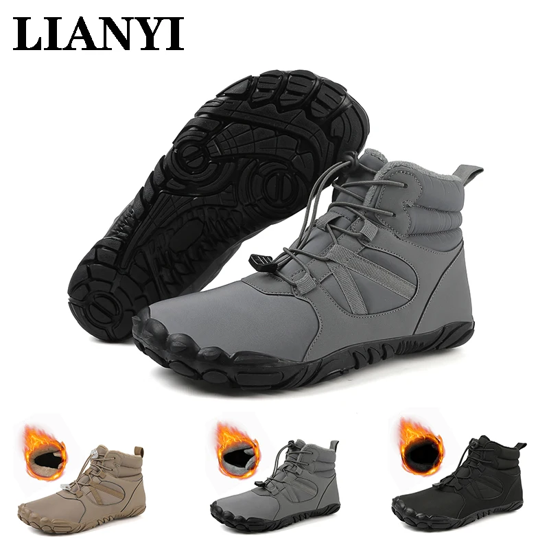 

Lianyi 2025 Winter Men's Snow Boots - Waterproof Barefoot Warm Wool Lined Couple Style Suitable for Hiking and Mountaineering
