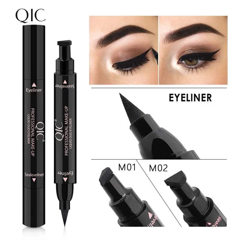 QIC Makeup Eyeliner Stamp Pen Cat Eyes Double-headed Winged Eye Liner Template 2 Sizes Seal Eyeliner Make up Cosmetics Tool Pen