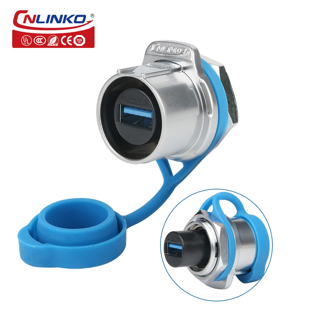 CNLINKO IP68 Waterproof M24 USB 3.0 Connector—Female Socket & Male Plug with 0.5m/1m/2m/3m Extension Cable for Industrial Use