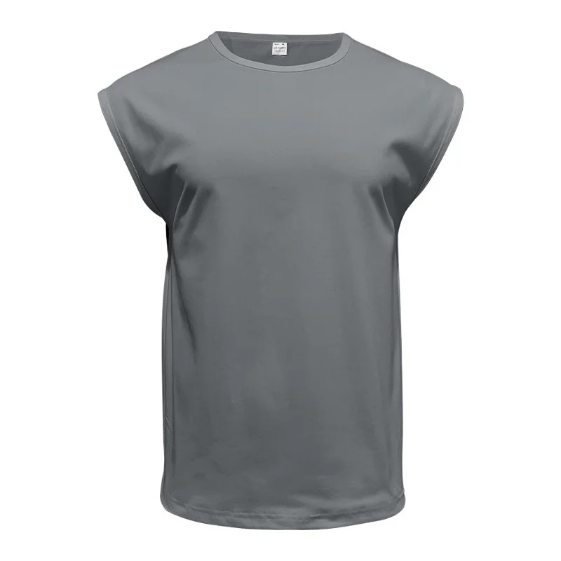 Sommer-Fitness-Herren-Tanktop in Unifarben, Sportlich-Lässig, Rundhals, Ärmellos, Modisch, Locker, Atmungsaktiv, Dünnes Jogging-Oberteil