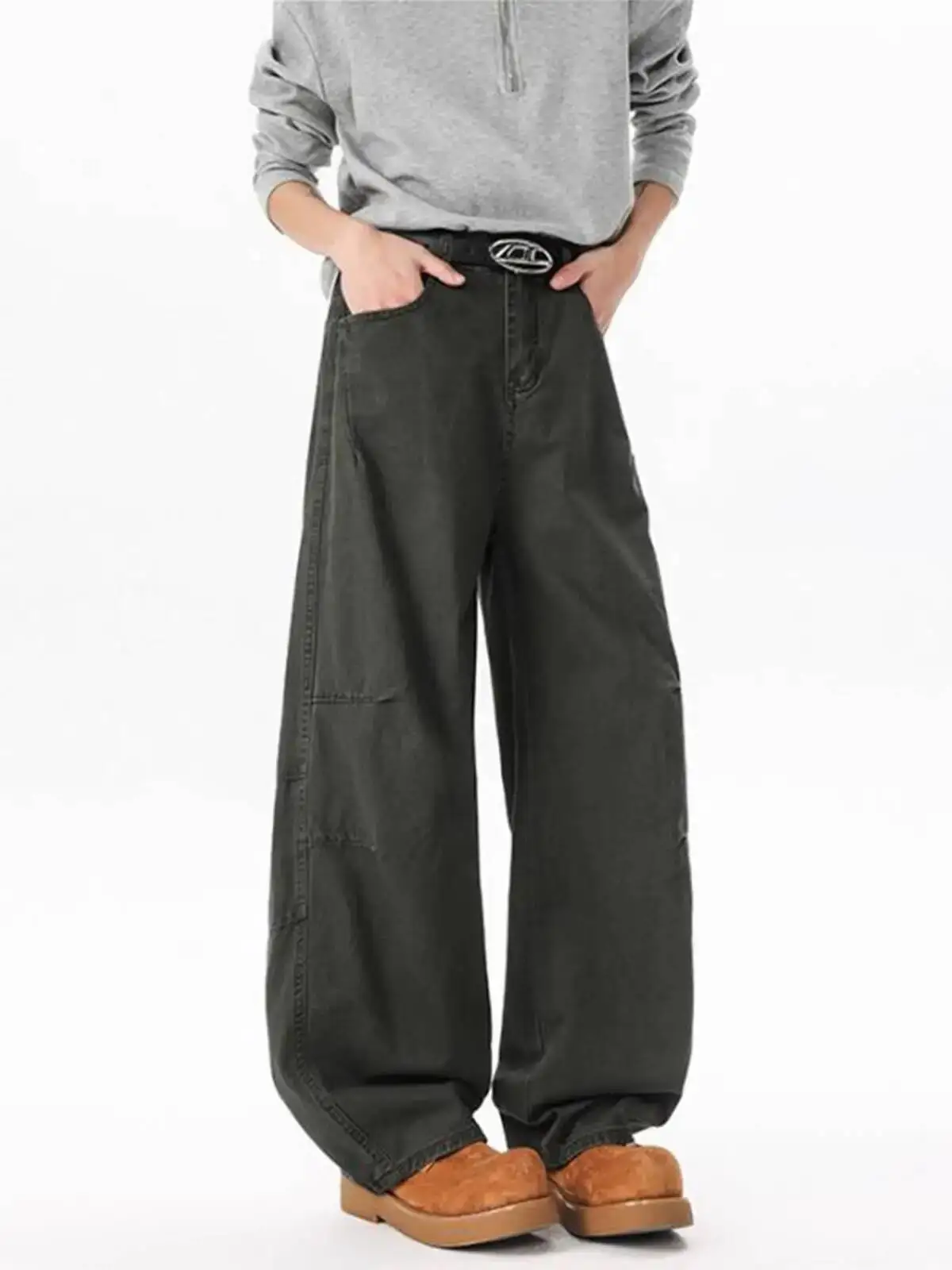 

Man Jeans Green Cargo Casual Pants For Men 2025 Autumn Loose Straight Leg Wide Leg Cleanfit Streetwear Trousers