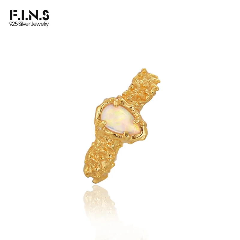 

F.I.N.S 1PC S925 Sterling Silver Gold Opal Clip Earrings Without Holes Texture Earcuff Catilage Fine Ear Jewelry Accessories