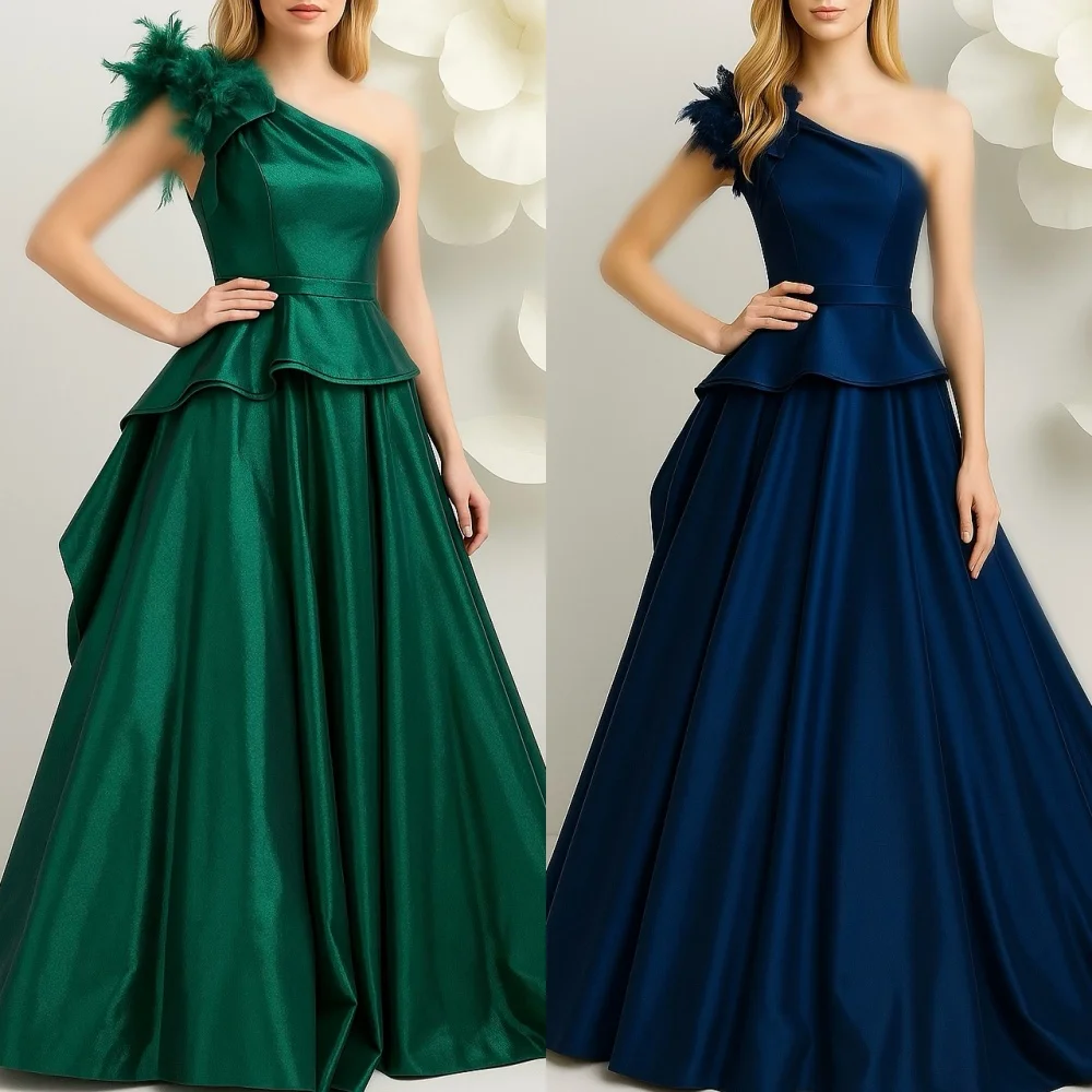 

Простые изысканные шармезные многоярусные драпированные перья трапециевидной формы на одно плечо длинные платья на заказ модные платья для особых случаев