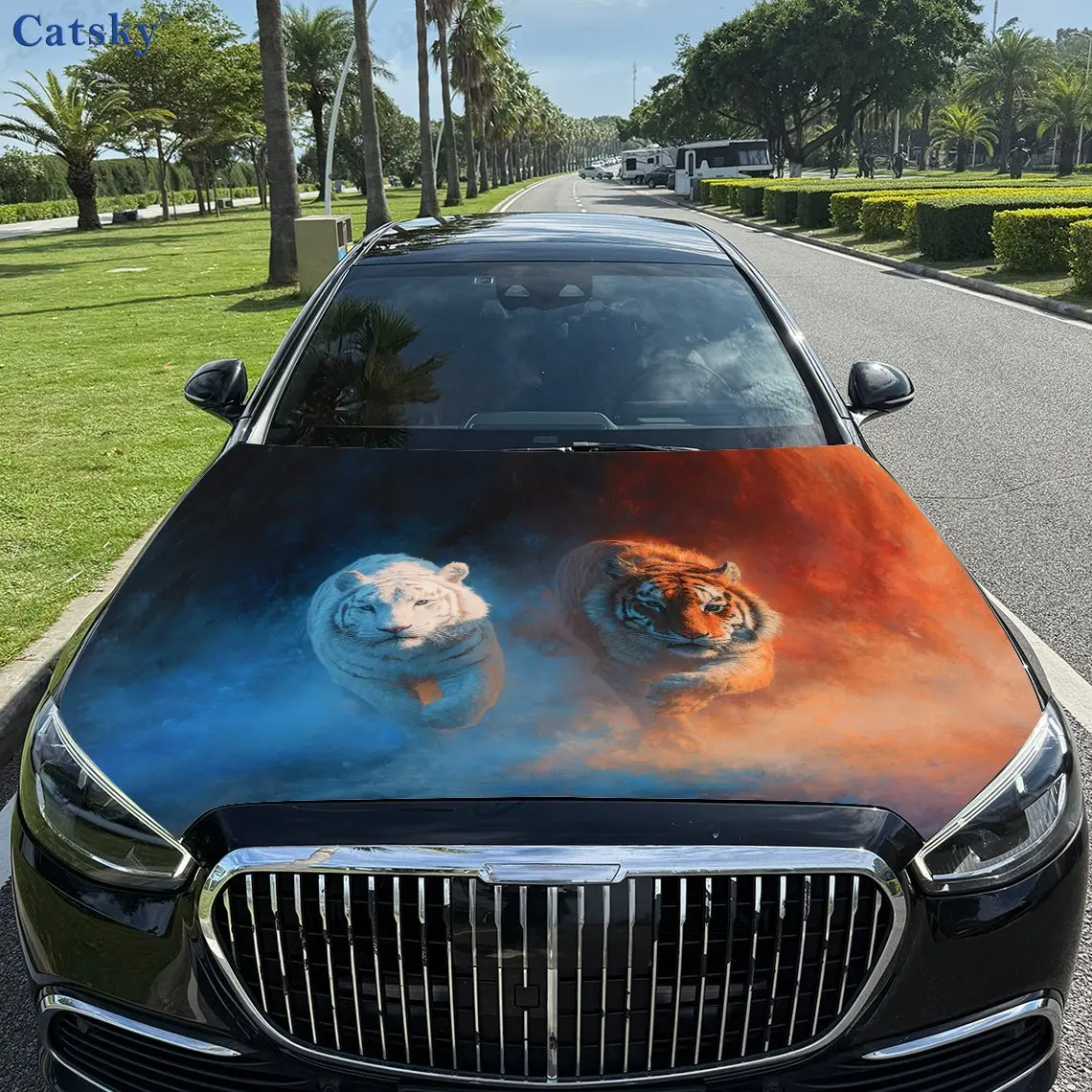 

Two Tigers Car Hood Vinyl Wrap - Waterproof, Self-Adhesive, Surface Protection Decal Sticker For Auto Engine,Realistic Pattern D