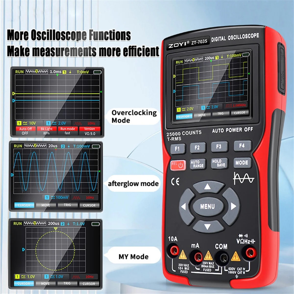 A48I ZOYI ZT703S 3in1 Digital Oscilloscope Multimeter 50MHz 280MS Rate PC Waveform Data Storage Dual Oscilloscope Generator B