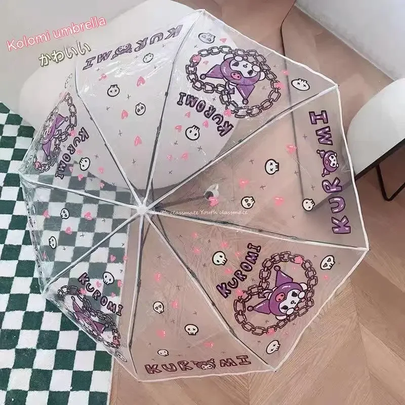 Sanrio Anime My Melody Kuromi Cinnamoroll Kawaii Cartoon Fully Automatic Umbrella Transparent Folding Umbrella Birthday Gift Toy