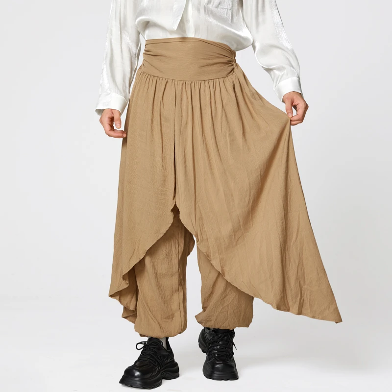 

INCERUN 2022, мужские однотонные длинные шаровары, повседневные однотонные брюки с рюшами, брюки в американском стиле, модная уличная одежда больших размеров