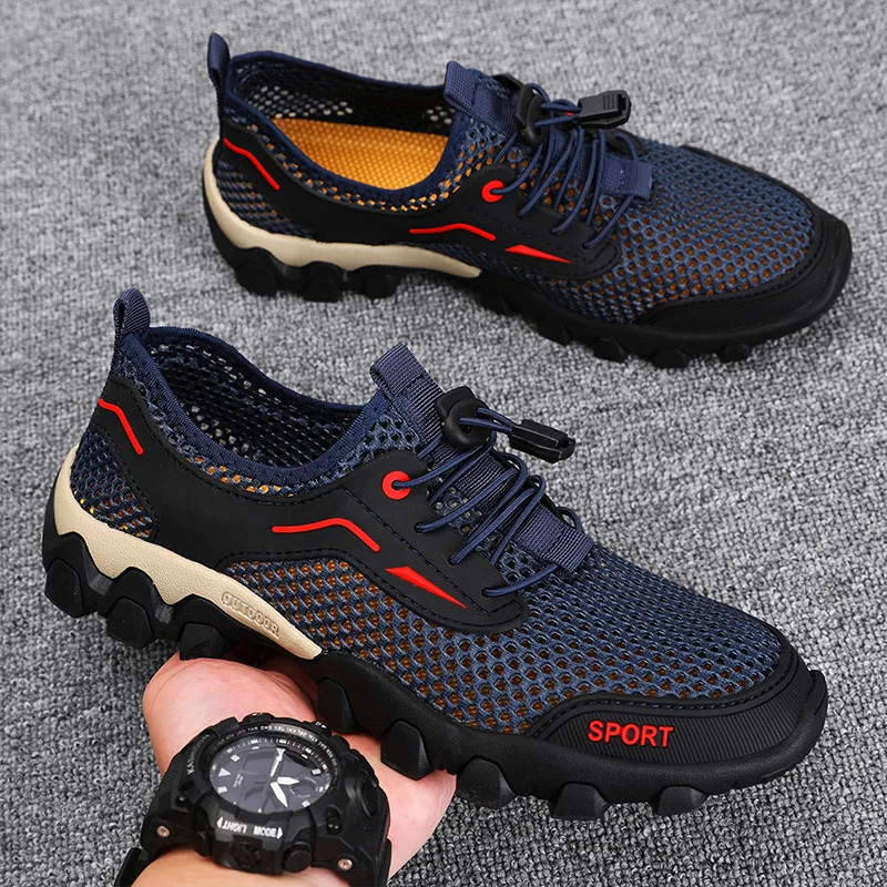 

Summer Fashion Mountaineering Breathable Lightweight Anti Slip Shoes Men's Mesh Sports Shoes Outdoor Travel Running Casual Shoes