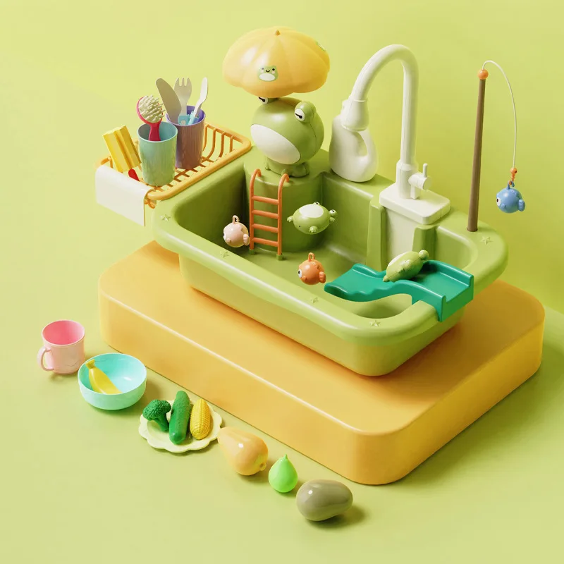 Electric Dishwasher Playing Kitchen Toy Kids Vegetable Basin Sink Toys With Running Water Playing House Fishing Toy Girls Gifts