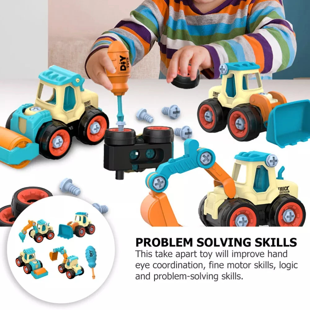 Children's DIY Disassembly Engineering Car Toy with Nut Assembly Puzzle and Sliding Excavation Disassembly Function